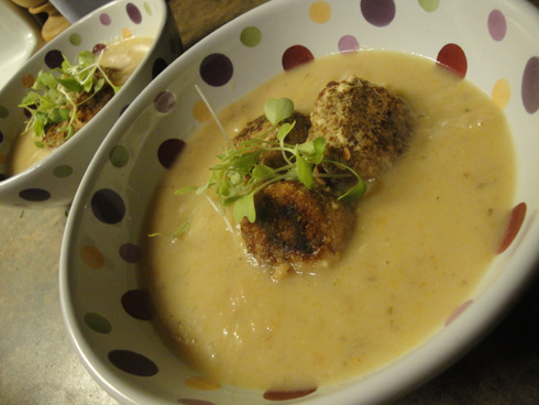 Sunchoke Soup with Smoked Turkey Croquettes